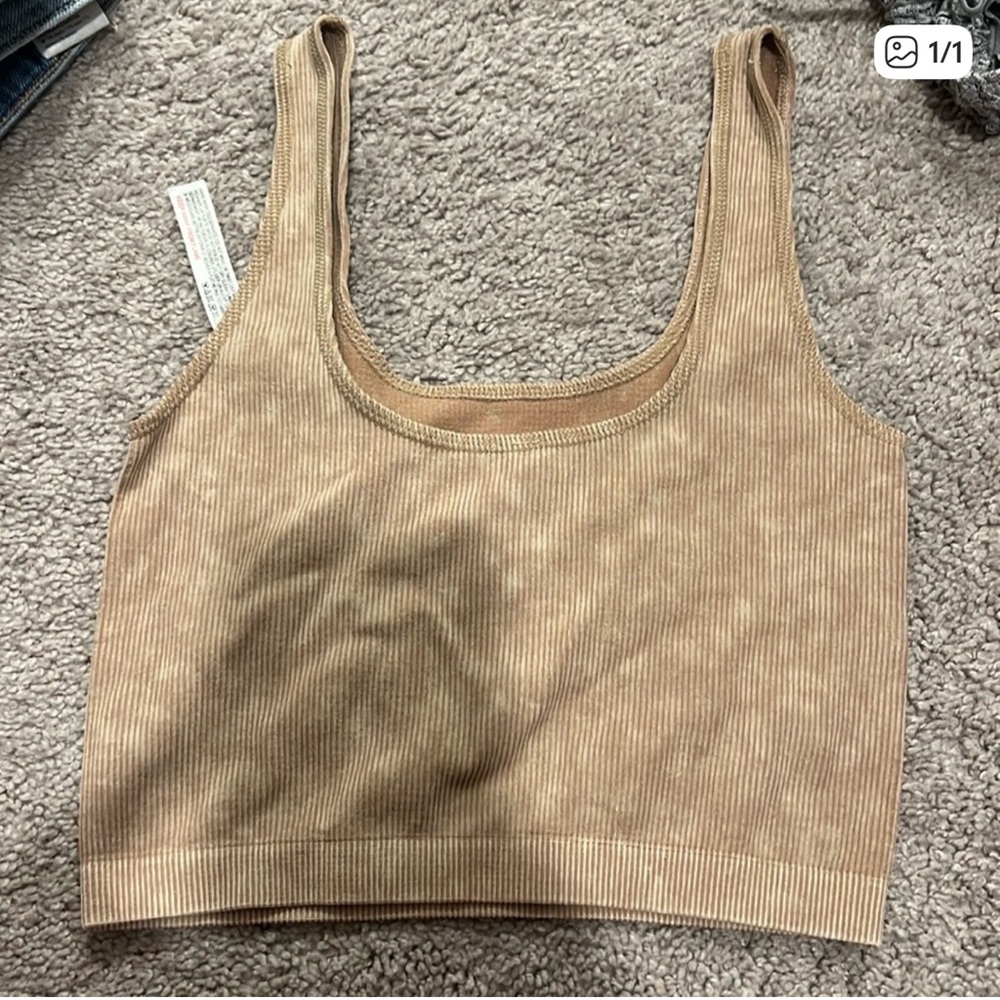 Tan Ribbed Shorts + Tank Athletic Set - Picture 2 of 2